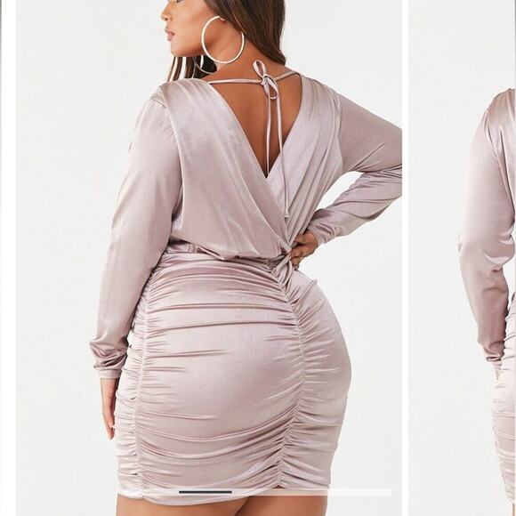 Forever 21 Plus Size Metallic Ruched Mini Dress Lilac Lavender Shiny - Picture 2 of 9